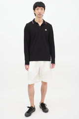 Moncler Black Stripe Trim Long Sleeve Polo