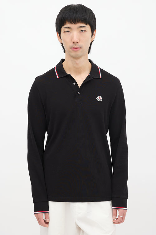 Moncler Black Stripe Trim Long Sleeve Polo