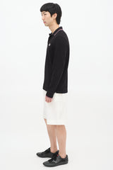 Moncler Black Stripe Trim Long Sleeve Polo