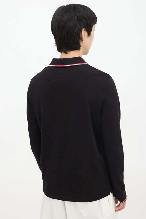 Moncler Black Stripe Trim Long Sleeve Polo