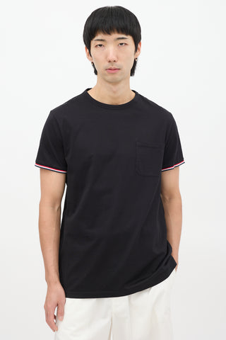 Moncler Black Stripe Trim One Pocket T-Shirt