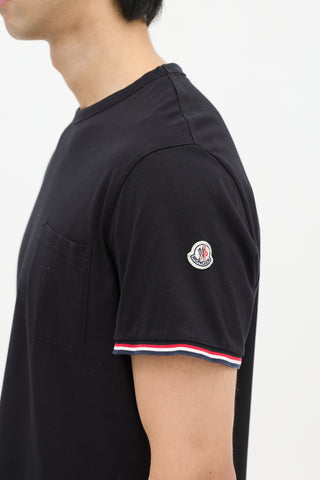 Moncler Black Stripe Trim One Pocket T-Shirt