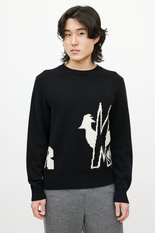 Moncler Black & White Wool Knit Logo Sweater