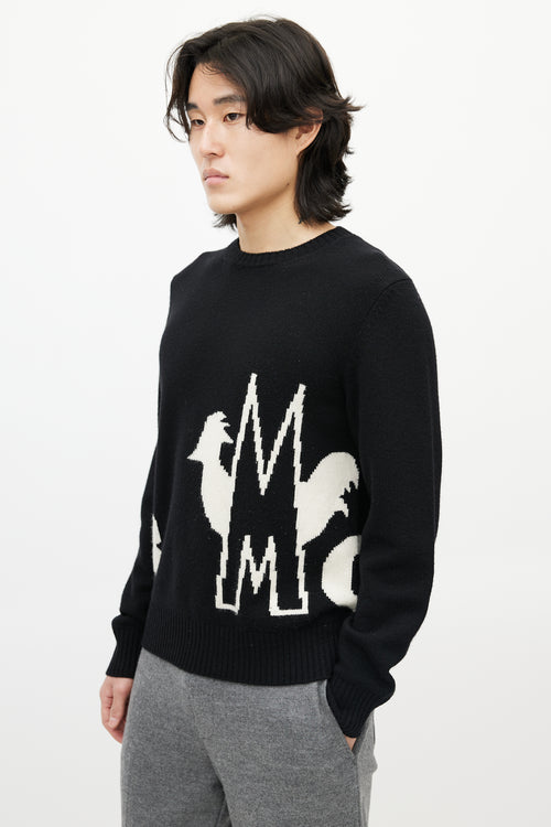 Moncler Black & White Wool Knit Logo Sweater