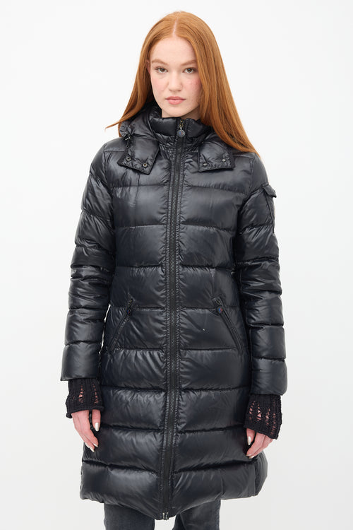 Moncler Black Down & Nylon Moka Puffer Coat