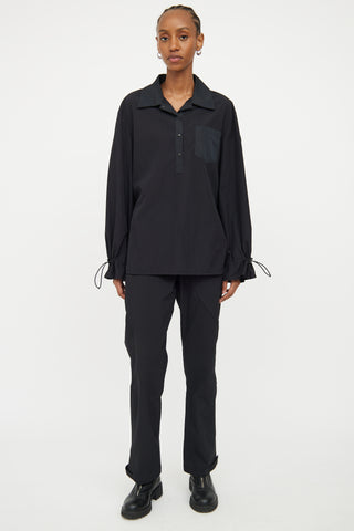 Moncler Black Cinch Waist Button Up Top