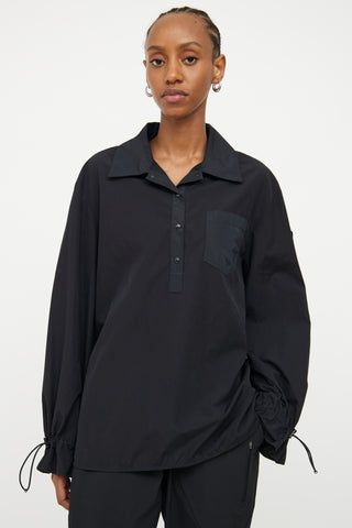 Moncler Black Cinch Waist Button Up Top