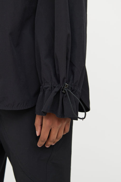 Moncler Black Cinch Waist Button Up Top