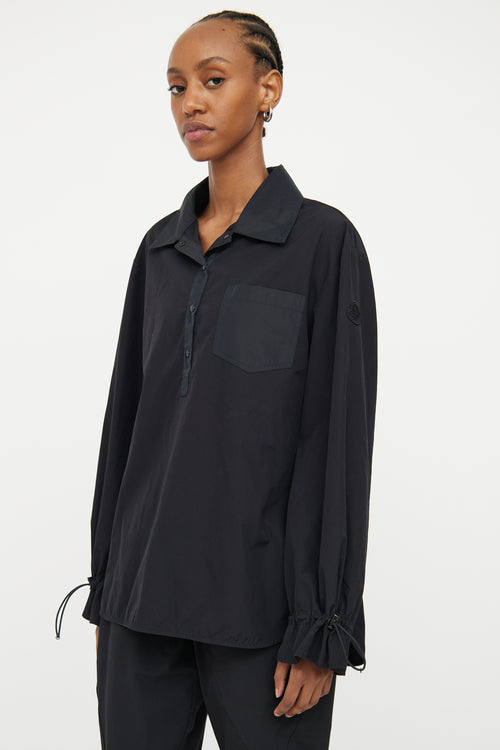 Moncler Black Cinch Waist Button Up Top