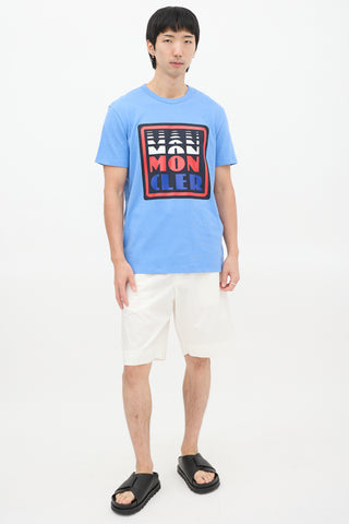 Moncler Blue & Multicolour Box Logo Graphic T-Shirt