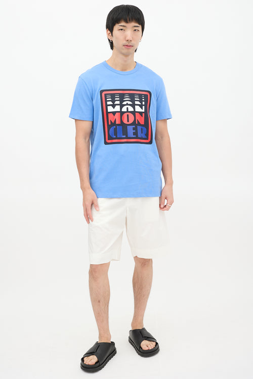 Moncler Blue & Multicolour Box Logo Graphic T-Shirt