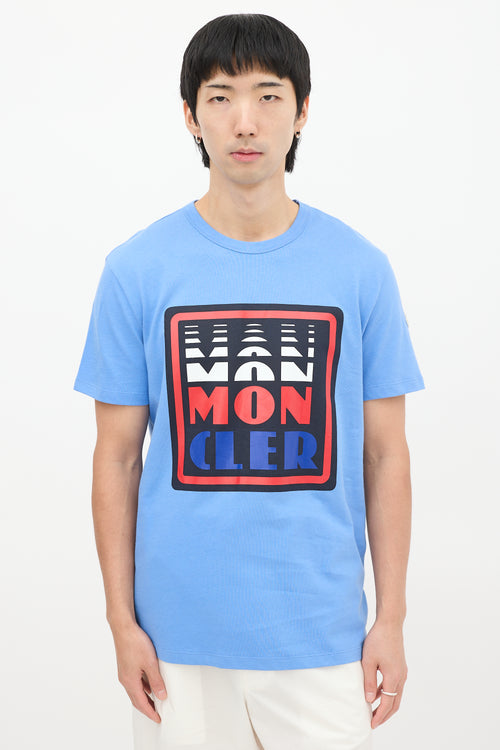 Moncler Blue & Multicolour Box Logo Graphic T-Shirt