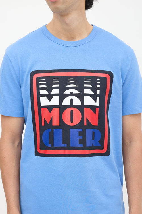 Moncler Blue & Multicolour Box Logo Graphic T-Shirt