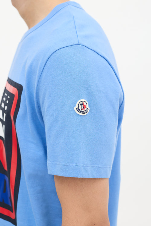 Moncler Blue & Multicolour Box Logo Graphic T-Shirt