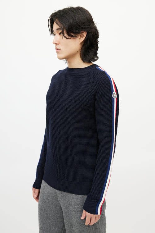 Moncler Blue & Multicolour Wool Striped Knit Sweater