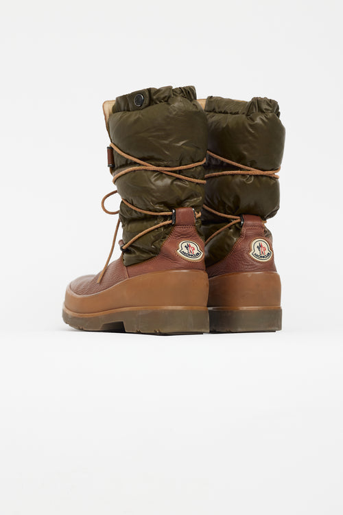 Moncler Brown Leather Green Puffer Bernoise Boot