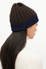 Moncler Brown & Navy Ribbed Logo Beanie