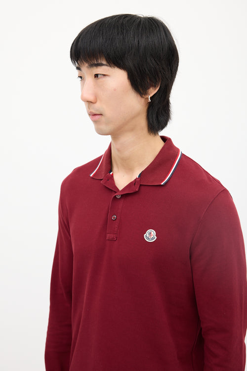 Moncler Burgundy Long Sleeve Polo