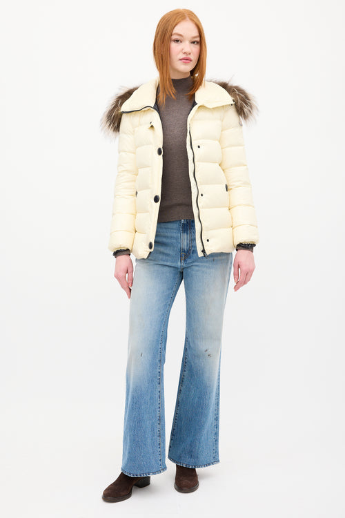 Moncler Cream Down & Fur Trim Gelinotte Puffer Jacket