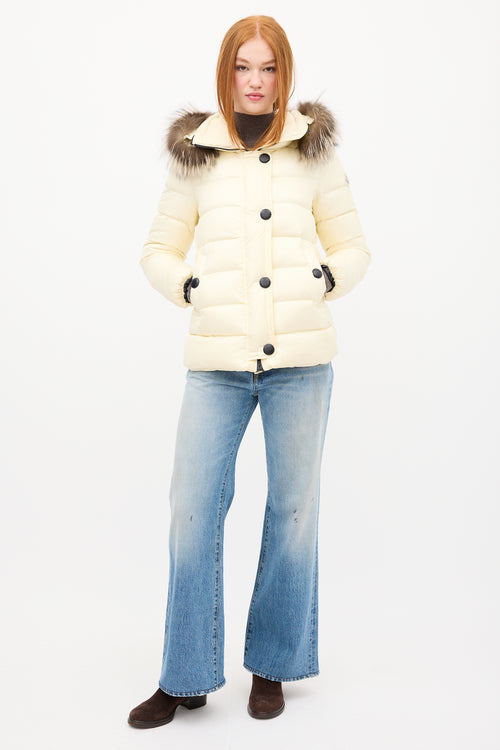 Moncler Cream Down & Fur Trim Gelinotte Puffer Jacket