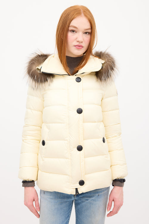 Moncler Cream Down & Fur Trim Gelinotte Puffer Jacket