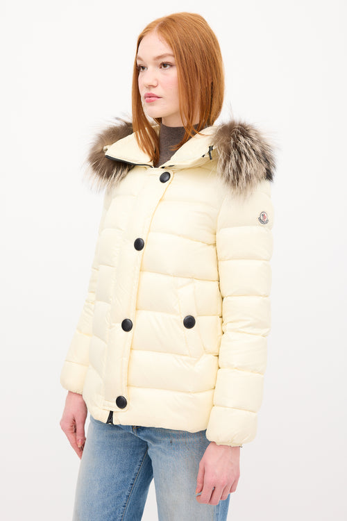 Moncler Cream Down & Fur Trim Gelinotte Puffer Jacket