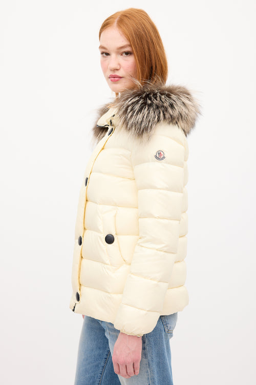 Moncler Cream Down & Fur Trim Gelinotte Puffer Jacket