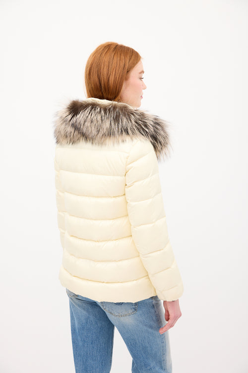 Moncler Cream Down & Fur Trim Gelinotte Puffer Jacket