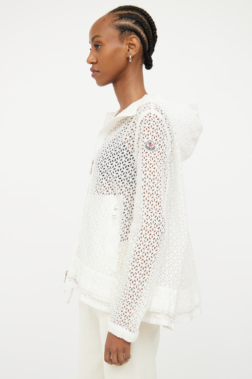 Moncler White Rombou Eyelet Zip Jacket