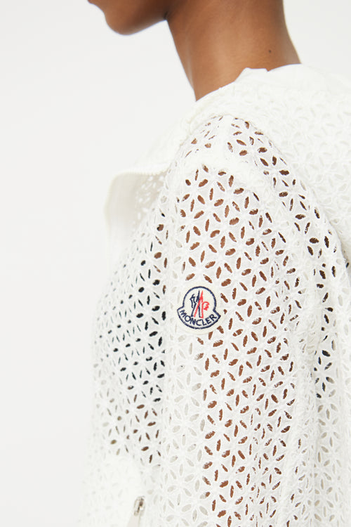 Moncler White Rombou Eyelet Zip Jacket