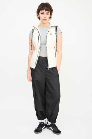 Moncler Cream Quilted Sucrex Logo Trim Puffer Vest