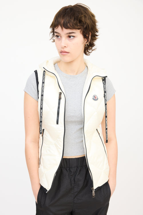 Moncler Cream Quilted Sucrex Logo Trim Puffer Vest