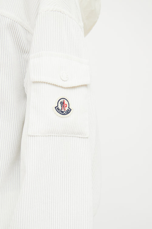 Moncler White Corduroy Ribbed Trim Hoodie