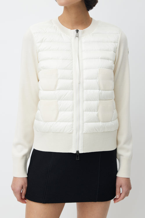 Moncler Cream Tricot Down Cardigan