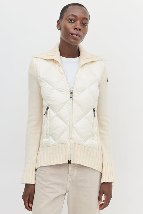 Moncler Cream Wool & Padded Nylon Cardigan