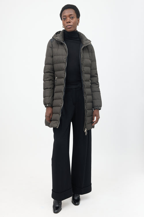 Moncler Down Talev Leather Trimmed Coat