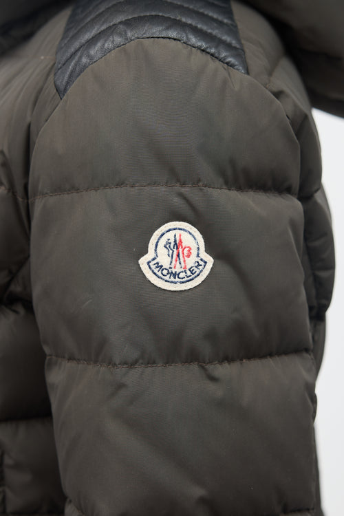 Moncler Down Talev Leather Trimmed Coat