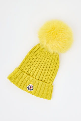 Moncler Fur Pom Pom Logo Beanie