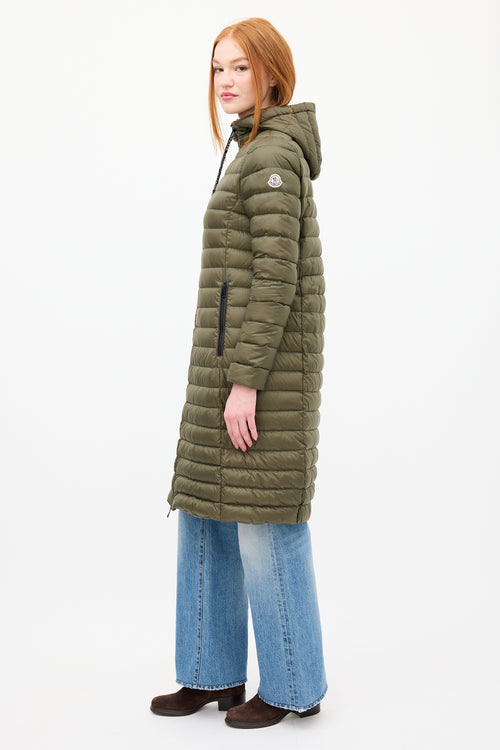 Moncler Green Down & Nylon Logo Suvette Puffer Coat