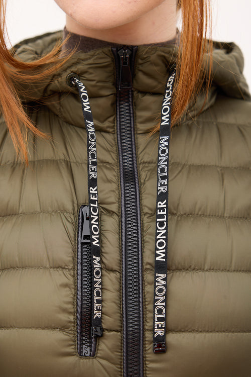 Moncler Green Down & Nylon Logo Suvette Puffer Coat