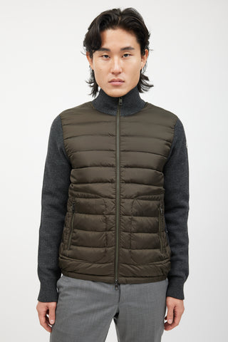 Moncler Green & Grey Knit Quilted Down Jacket
