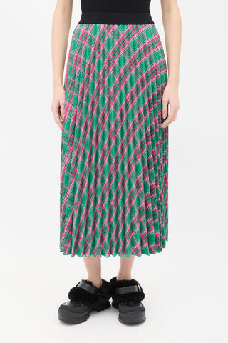 Moncler Green & Pink Check Pleated Skirt