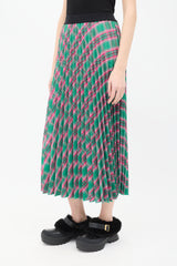 Moncler Green & Pink Check Pleated Skirt