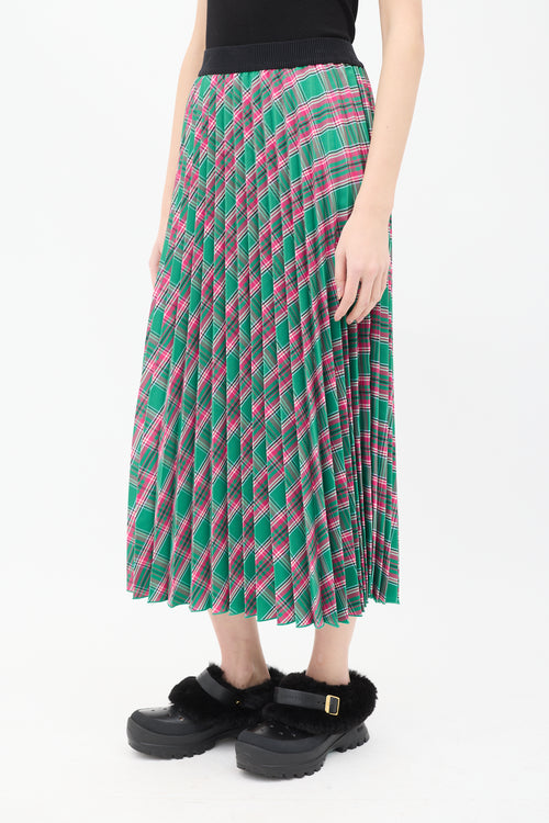Moncler Green & Pink Check Pleated Skirt