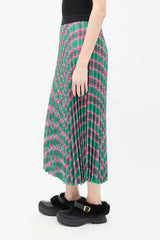 Moncler Green & Pink Check Pleated Skirt