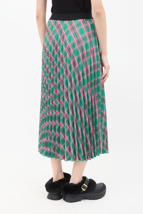 Moncler Green & Pink Check Pleated Skirt