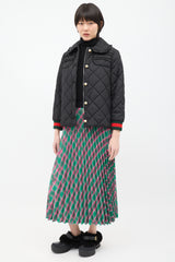 Moncler Green & Pink Check Pleated Skirt