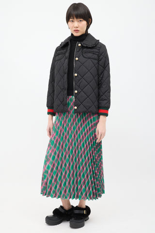Moncler Green & Pink Check Pleated Skirt