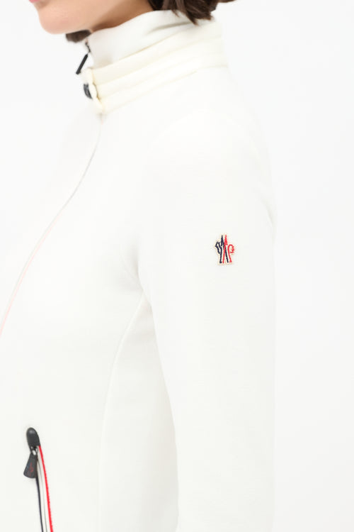 Moncler Grenoble White Fleece Zip Turtleneck Sweater