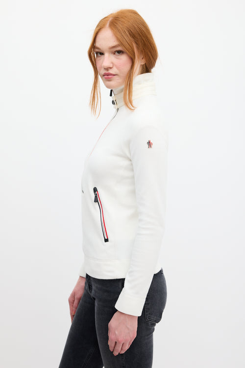 Moncler Grenoble White Maglia Lupetto Con Zip Sweater